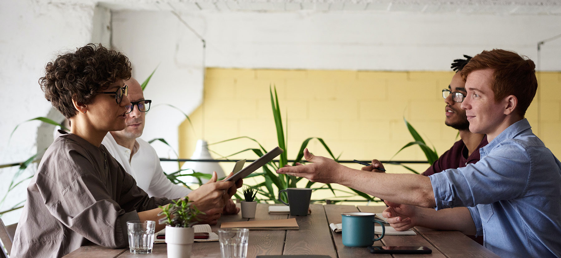 A small team collaborating around a table